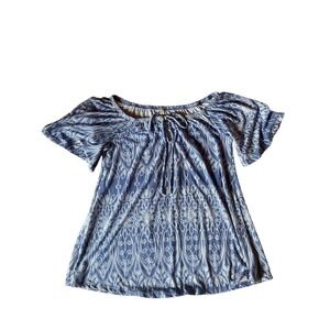 Women's Emerald Blue/White floral patterned blouse. Size Small.